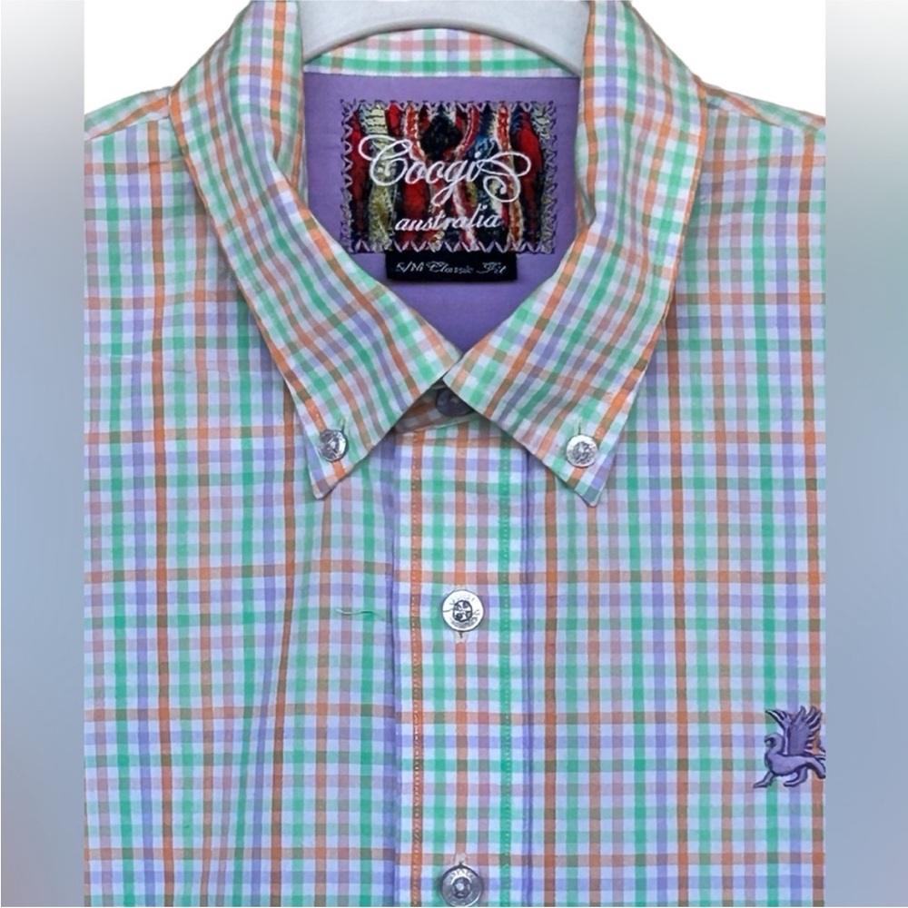 COOGI Classic Button Down Long Sleeves Pastel Plaid Shirt Size S/M